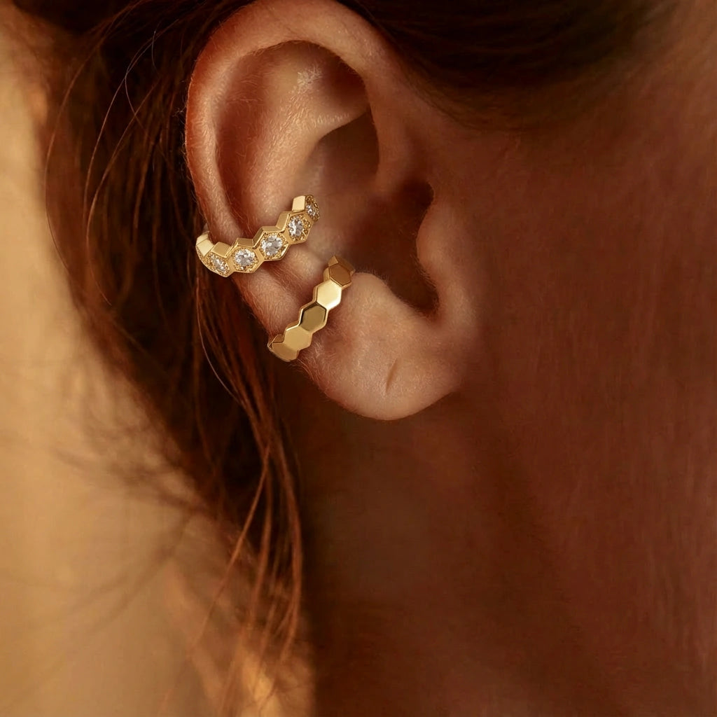 Ear Cuffs - Lattice by Elysia , ultra-light pure titanium for all-day comfort, shower-safe and sweat-proof.